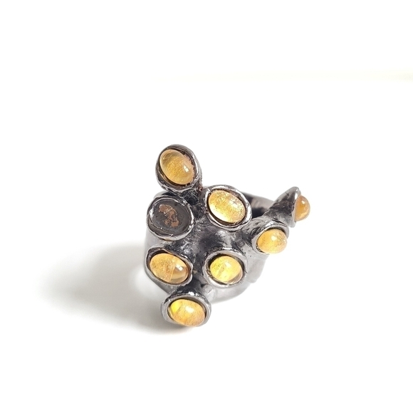 Yves Saint Laurent Gunmetal Arty Yellow Stone Dots Ring Rare & Authentic Size 7 - Picture 2 of 11